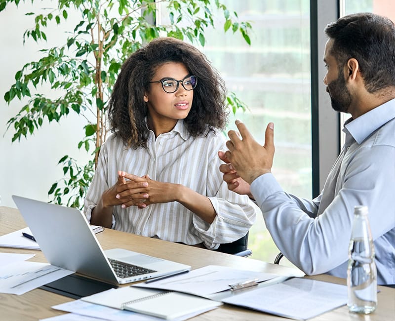 Permanent employees in business meeting