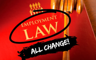 Shows an employment law book with writing on it saying 'all change'