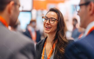 Someone at work as a Sales Executive talking to delegates at an event