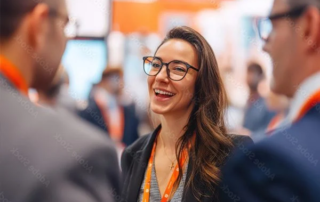 Someone at work as a Sales Executive talking to delegates at an event